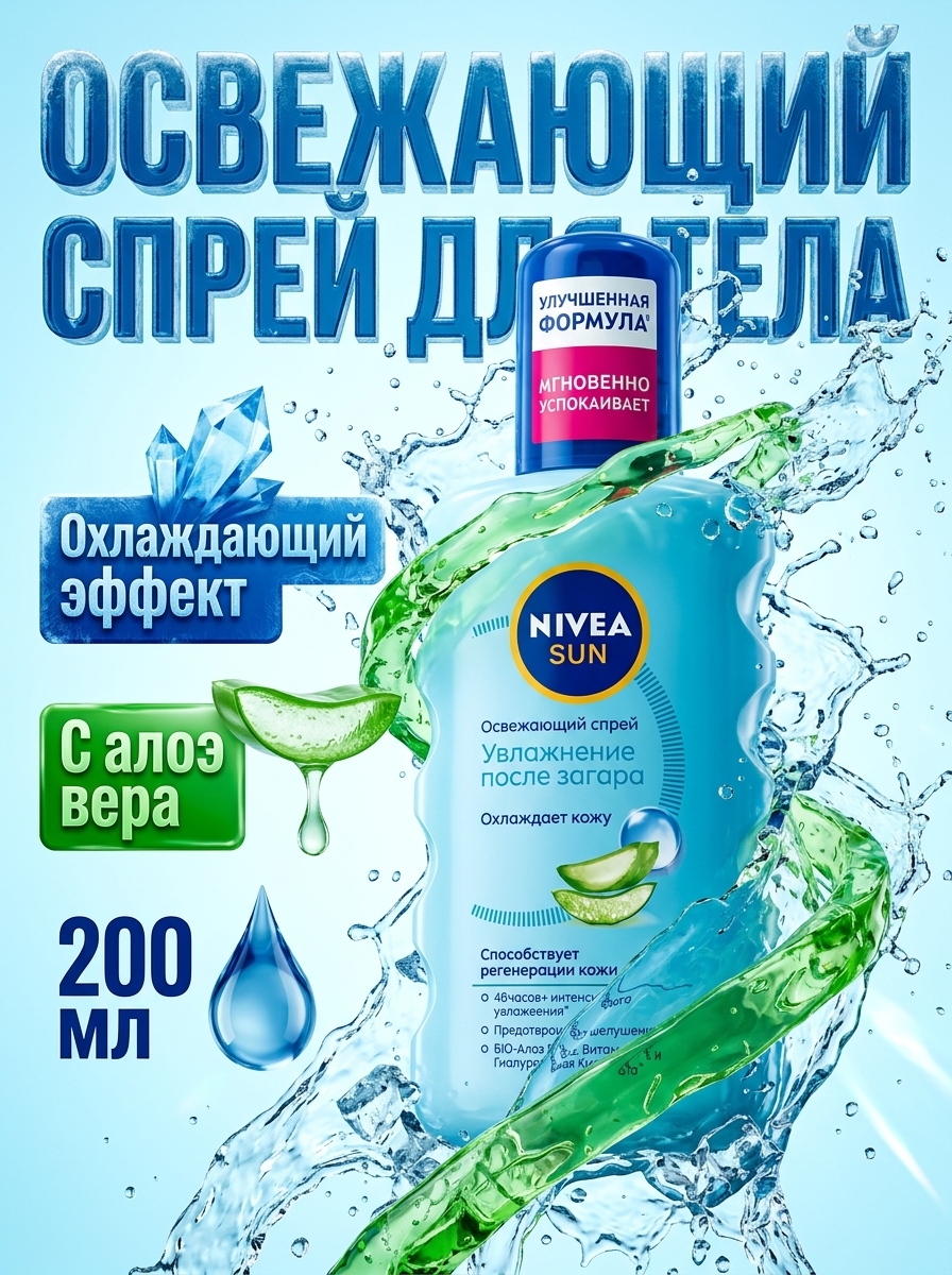 Рекламный постер NIVEA Sun с алоэ вера и охлаждением