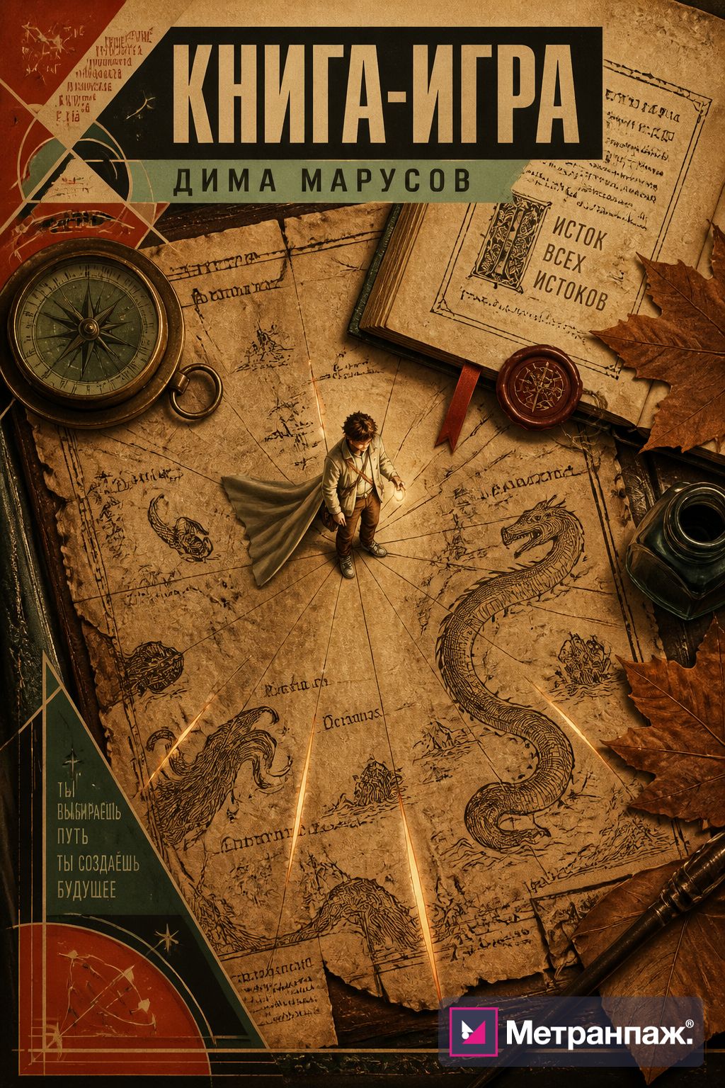 Книга-игра: обложка с картой, юный проводник и свет