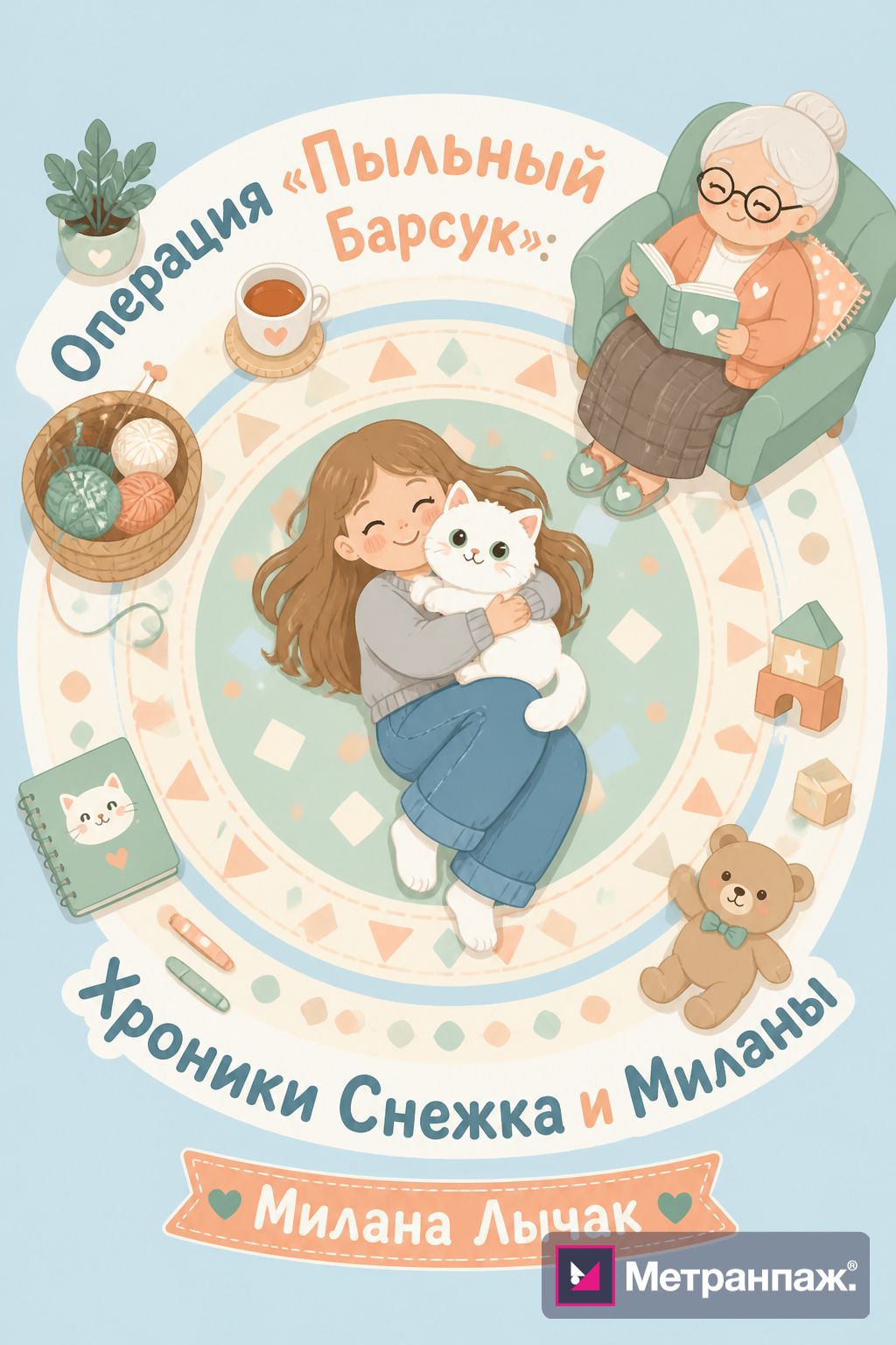 Обложка детской книги — Хроники Снежка и Миланы, девочка с котом