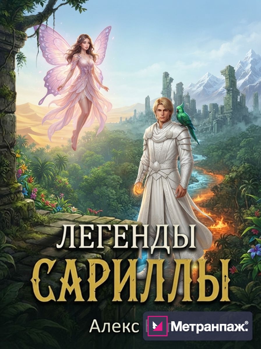 Обложка фэнтези: Легенды Сарриллы — герой в белом и богиня