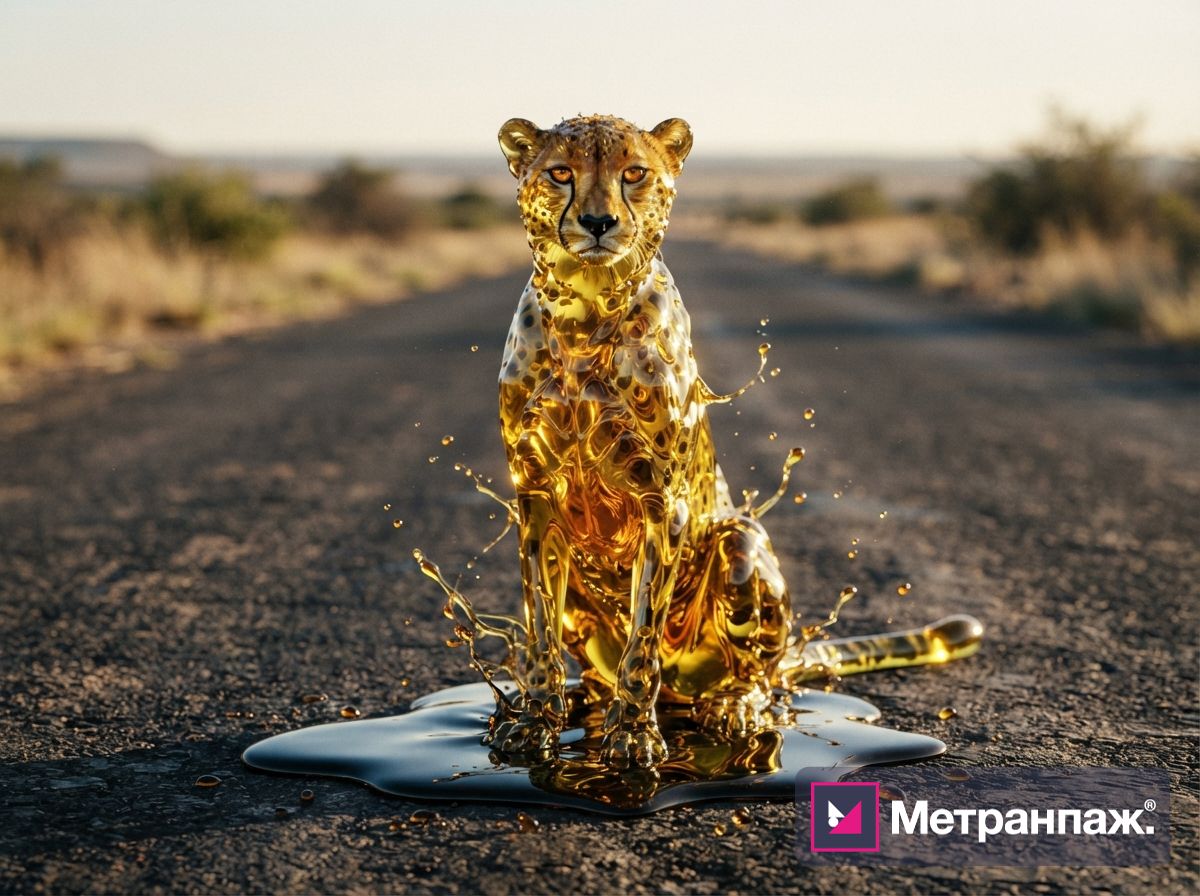 Гепард из моторного масла на дороге — сюрреалистичный 3D-рендер